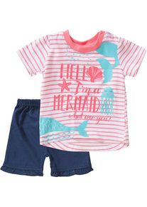 Blue Seven, M&auml;dchen Baby Set Shorts + T-Shirt, Dunkelblau / Pink