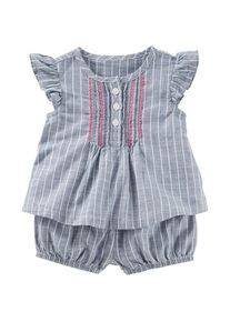 Oshkosh, M&auml;dchen Bluse und Shorts, Taubenblau / Pinkmeliert / Wei&szlig;