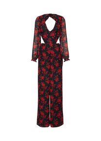 Missguided, Damen Overall 'FLORAL FRILL OPEN BACK JUMPSUIT', Rot / Schwarz