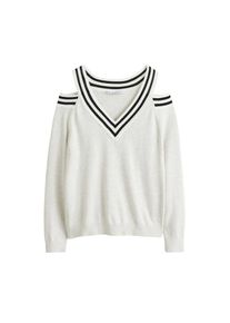 Violeta by Mango, Damen Pullover 'Cut', Hellgrau / Schwarz / Wei&szlig;