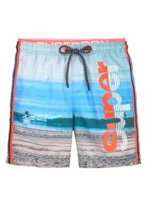 Superdry, Herren Badeshort 'Surf', Neonblau / Greige / Orangerot / Weiß
