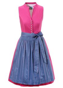 Turi Landhaus, Damen Dirndl midi mit Stehkragen, Blau / Pink
