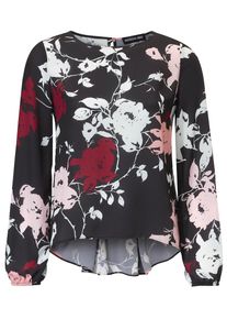 Heine, Damen Druckbluse mit Schößchen, Rot / Schwarz / Weiß