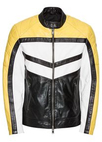 Guess, Herren Lederjacke 'MASTER RACER BIKER JACKET', Gelb / Schwarz / Wei&szlig;