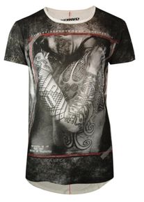 Trueprodigy, Herren T-Shirt 'Maori tattooed man', Basaltgrau / Pastellrot / Wei&szlig;