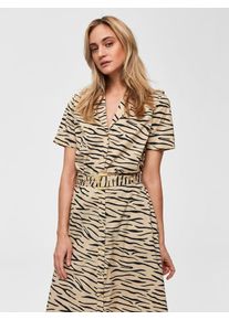 Selected Femme, Damen V-Ausschnitt Kurzarmhemd, Beige / Schwarz
