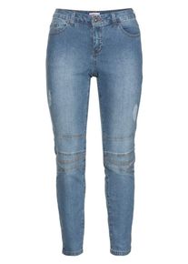 sheego Denim, Damen Schmale Stretch-Jeans „Kira” im Used-Look, Blue Denim