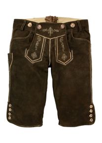 Marjo, Damen Trachtenlederhose kurz mit Stickerei, Dunkelbraun