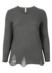 SheeGOTit, Damen Pullover im Destroyed-Look, Dunkelgrau