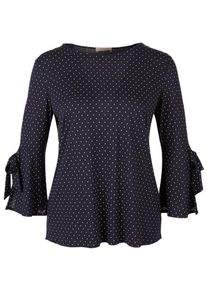 TRIANGLE, Damen Tupfenshirt mit Trompeten&auml;rmeln, Nachtblau / Wei&szlig;