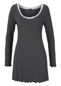 Lascana, Damen Hochwertiges Nachthemd im Layerdesign, Graumeliert / Wei&szlig;