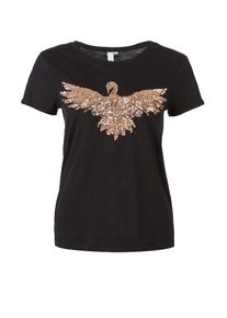 Q/S Designed By, Damen Shirt mit Pailletten-Applikation, Gold / Schwarz