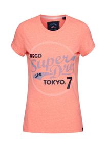 Superdry, Damen Shirt 'TOKYO 7 GLITTER ENTRY TEE', Hellblau / Koralle