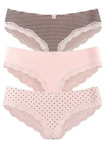Lascana, Damen Brasilslips (3 St&uuml;ck), Dunkelgrau / Rosa