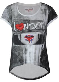 Trueprodigy, Damen T-Shirt 'London Lips', Anthrazit / Wei&szlig;