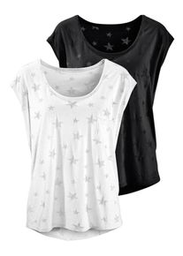 Beach Time, Damen T-Shirts (2 St&uuml;ck), Silbergrau / Schwarz / Wei&szlig;