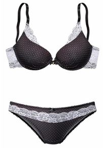 Vivance, Damen Set: Push-up-BH + Rioslip (2-tlg.), Schwarz / Weiß