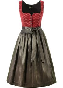 Turi Landhaus, Damen Dirndl midi mit schimmernder Schürze, Basaltgrau / Oliv / Karminrot