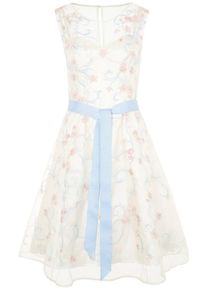 Apart, Damen Rundhals Kleid, Creme / Hellblau