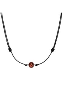 Valero Pearls, Damen Kette mit Echtlederband und S&uuml;&szlig;wasser-Zuchtperle, Rostrot / Schwarz