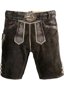 Country Line, Herren Kurze Trachtenlederhose mit G&uuml;rtel, Dunkelbraun
