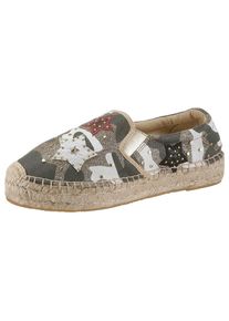 Replay, Damen Espadrille 'Lowes', Beige / Rauchgrau / Rot / Weiß