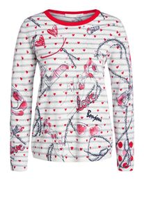 Oui, Damen Pullover, Grau / Rot / Schwarz / Weiß
