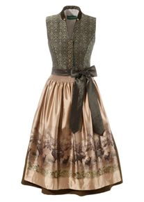Country Line, Damen Dirndl midi mit Samtkragen, Oliv