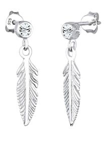 Elli, Damen Ohrringe 'Boho, Feder, Solitär-Ohrring', Silber