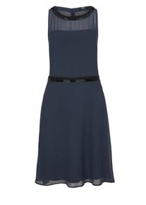 s.Oliver BLACK LABEL, Damen Chiffonkleid mit Schmuckperlen, Taubenblau