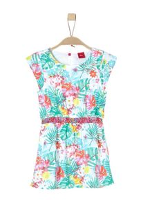 s.Oliver Junior, Mädchen Kleid mit buntem Blu-Print, Aqua / Gelb / Rosa / Rot / Weiß