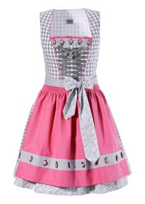 Country Line, Damen Dirndl kurz kariert, Grau / Pink / Weiß