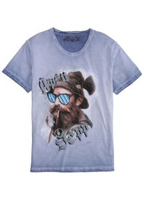 Marjo, Herren Trachtenshirt mit Printdetails, Blau