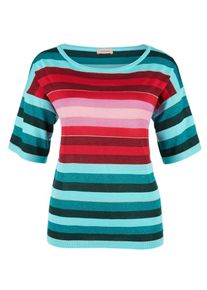 TRIANGLE, Damen Bunter Kurzarm-Pullover, Türkis / Grün / Altrosa / Rot / Kirschrot