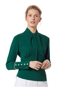 Calvin Klein, Damen Bluse 'BOW TIE BLOUSE LS', Grün / Weiß