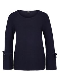s.Oliver BLACK LABEL, Damen Struktur-Pullover mit Volant&auml;rmeln, Marine