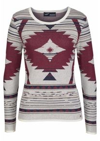 Arizona, Damen Pullover, Ecru / Navy / Karminrot / Eierschale