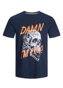 Jack & Jones JACK & JONES, Herren T-Shirt, Nachtblau / Orange / Weißmeliert
