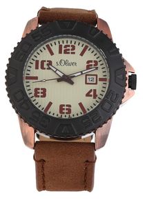 s.Oliver RED LABEL, Herren Armbanduhr 'SO-15154-LQR', Braun