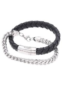 Firetti, Herren Armband Set 'Glanz, massiv, geflochten', Schwarz / Silber