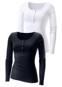 H.I.S. H.I.S, Damen Feinripp-Langarmshirt, Schwarz / Wei&szlig;