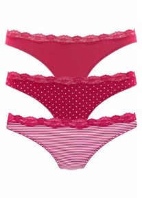 Lascana, Damen String (3 Stck.), Cranberry / Wei&szlig;