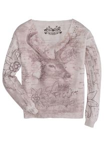 Marjo, Damen Trachtenpullover mit Hirsch- und Edelwei&szlig;motiv, Beige / Altrosa