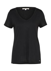 Tom Tailor Denim, Damen T-Shirt mit V-Ausschnitt, Schwarz