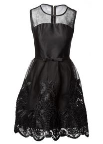 Apart, Damen Netzkleid mit floraler Stickerei, Schwarz