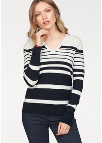 Tommy Hilfiger, Damen Feinstrickpullover 'NEW IVY', Schwarz / Offwhite