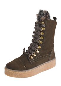 Bugatti, Damen Schn&uuml;rboots mit Velourleder-Optik, Khaki