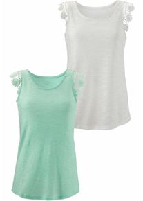 Vivance, Damen Tanktops (2 St&uuml;ck), Mint / Perlwei&szlig;
