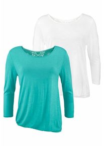 Beach Time, Damen Shirts (2 St&uuml;ck), T&uuml;rkis / Wei&szlig;