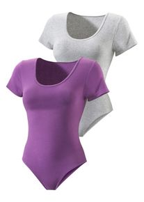 Vivance, Damen T-Shirt-Body (2 Stck.), Hellgrau / Dunkellila